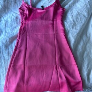 Hot pink satin dress, never worn! NWOT